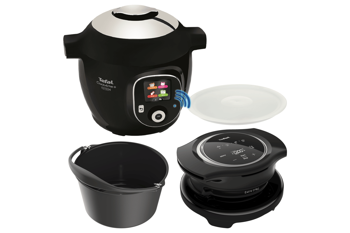 Akční set elektrický hrnec Tefal Cook4me+ Connect a příslušenství fritéza, forma na pečení a víko