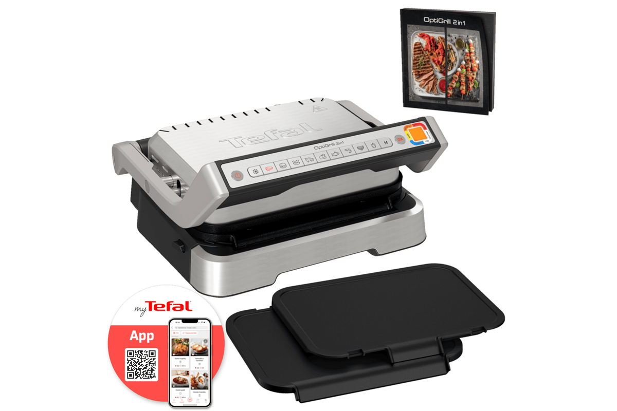Akční set elektrický gril Tefal OptiGrill 2v1 a příslušenství plancha desky