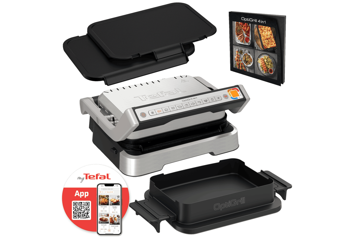 Akční set elektrický gril Tefal OptiGrill 4v1 a příslušenství plancha desky