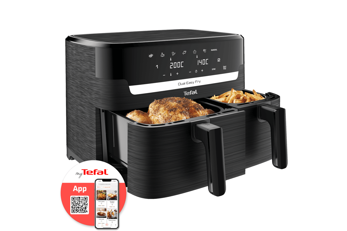 Horkovzdušná fritéza Tefal Dual Easy Fry EY901N10 Černá