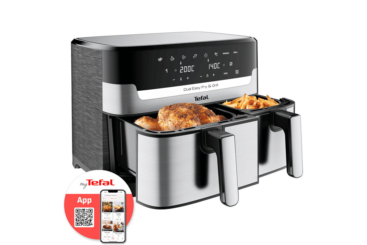 Horkovzdušná fritéza Tefal Dual Easy Fry & Grill 2v1 EY905D10 Nerezová/Černá