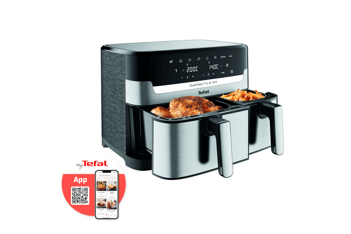 Horkovzdušná fritéza Tefal Dual Easy Fry & Grill 2v1 EY905D10 Nerezová/Černá