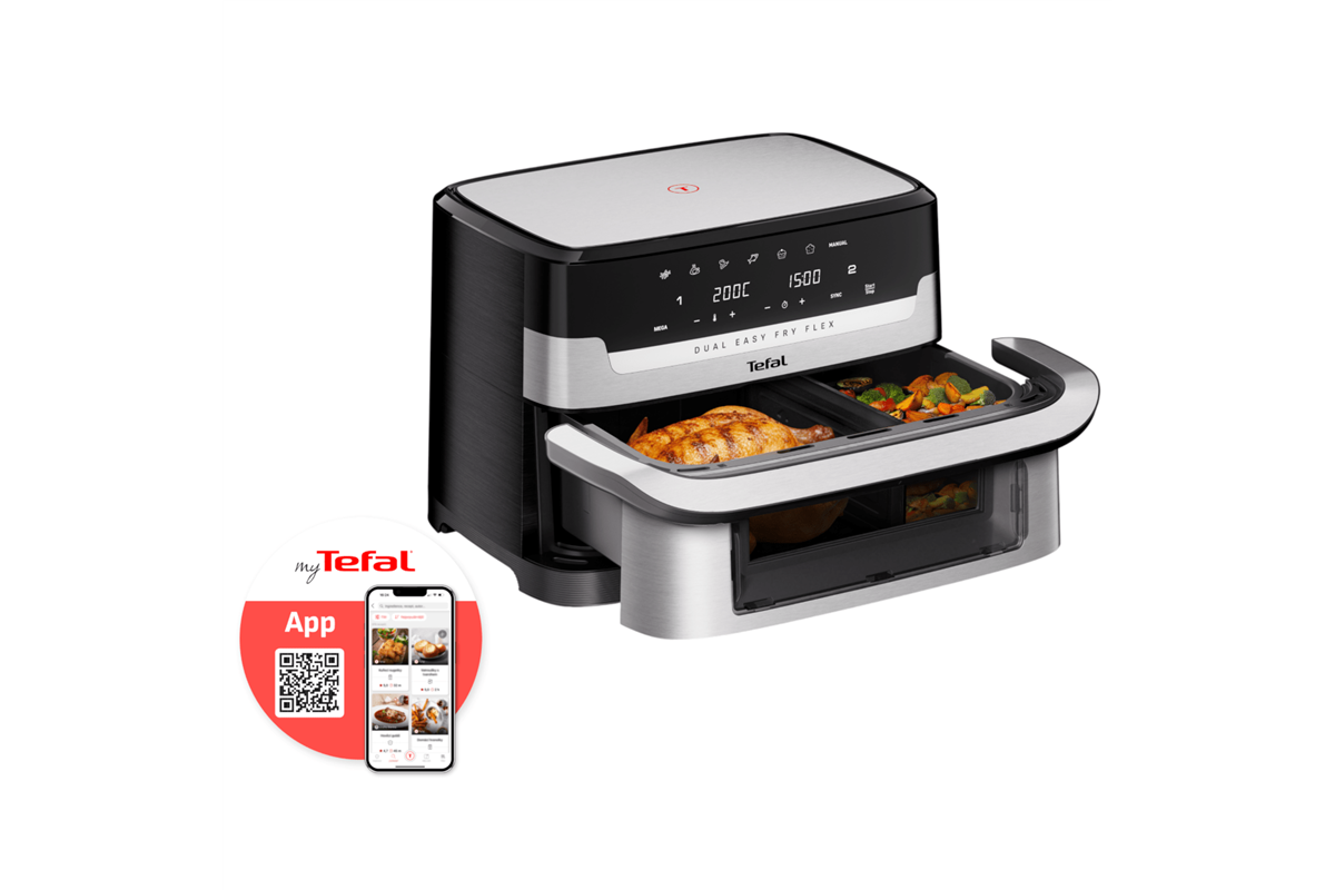 Horkovzdušná fritéza Tefal Dual Easy Fry Flex EY922DE0 Nerezová/Černá