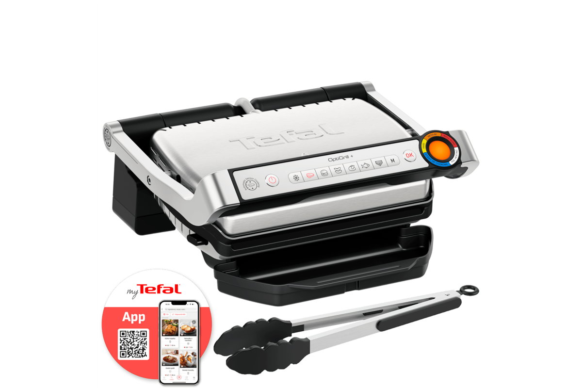 Elektrický gril Tefal OptiGrill+ s kleštěmi GC718D10 Nerezový/Černý