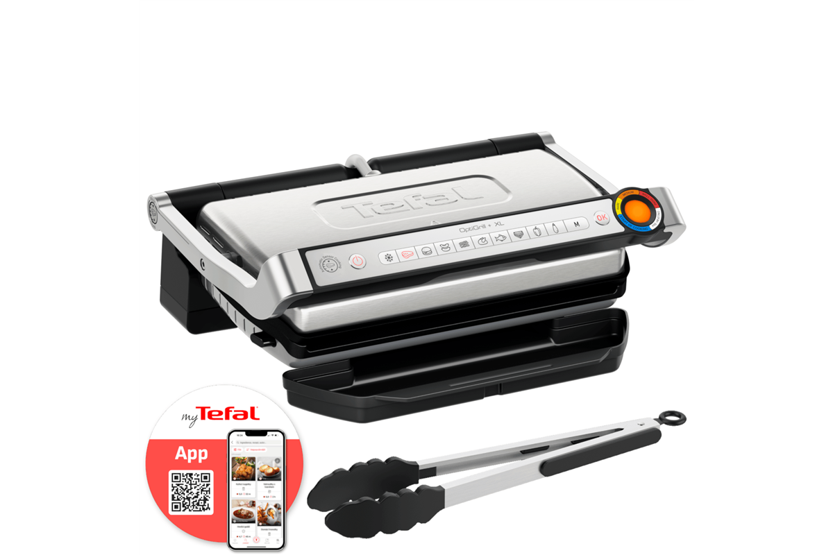 Elektrický gril Tefal OptiGrill+ XL s kleštěmi GC728D10 Nerezový/Černý
