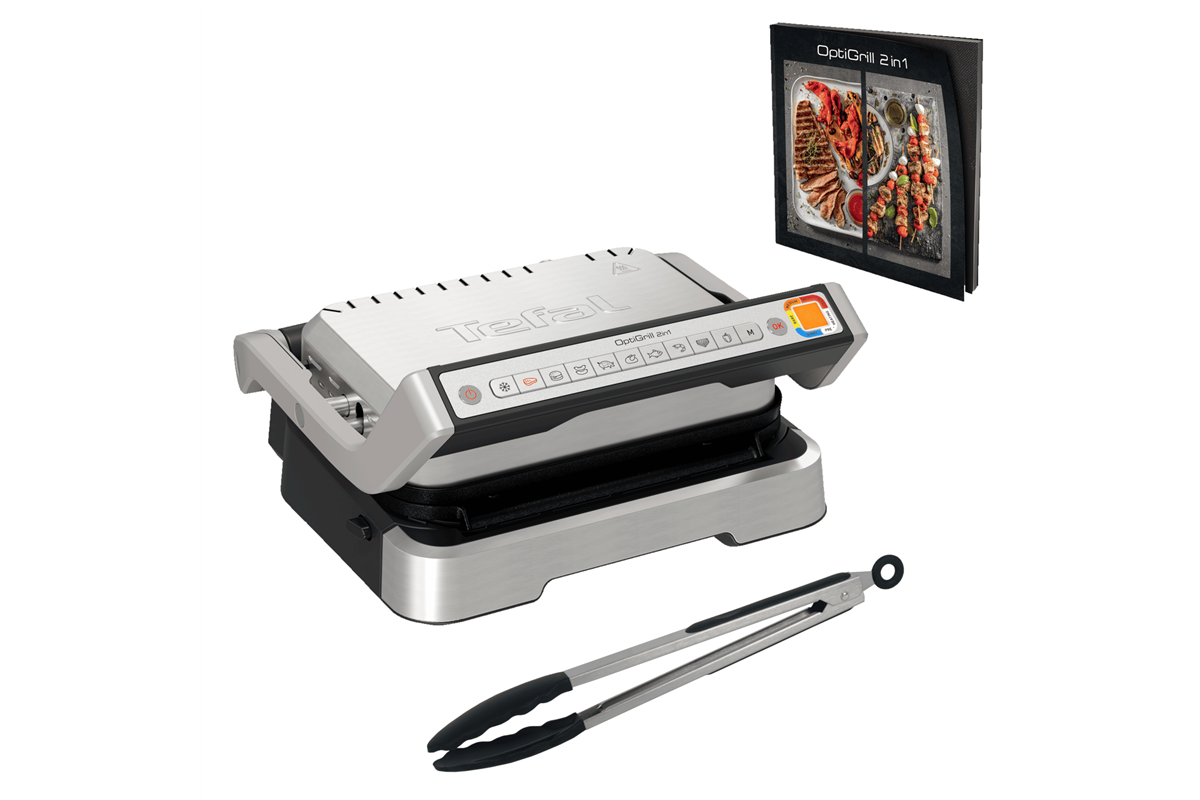 Elektromos grill Tefal OptiGrill 2az1-ben fogóval GC773D30 Rozsdamentes/Fekete