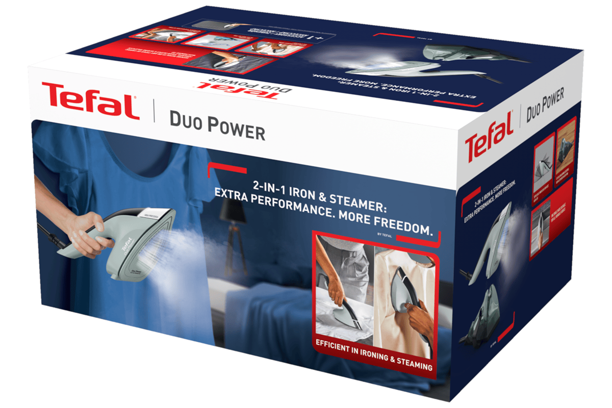 Napařovací žehlička a napařovač oděvů Tefal Duo Power 2v1 JF4031E0 Eukalyptová/Černá (obrázek 7)