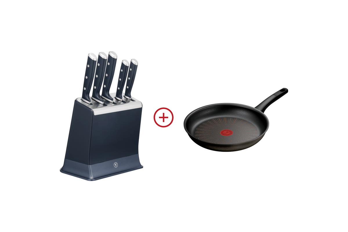 E-shop Akčný set sada nožov Tefal EverSharp K297S644 s blokom + panvica Tefal Protech 28 cm
