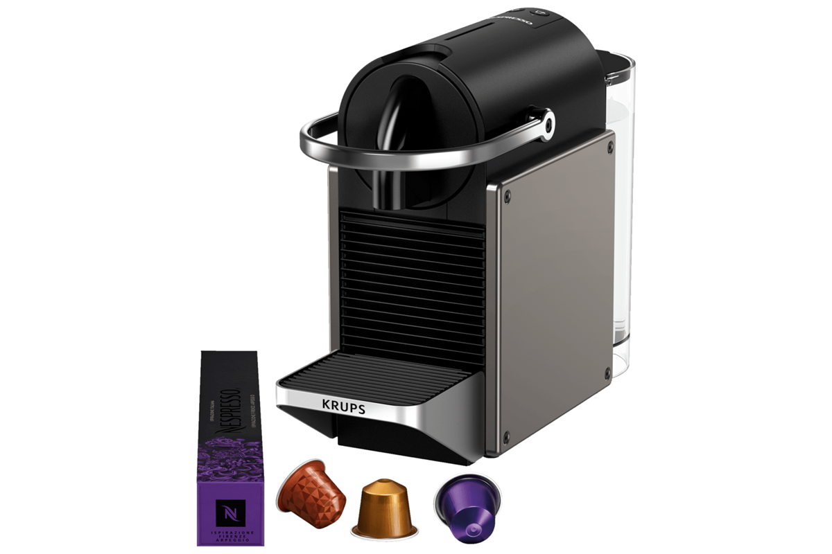 Kapslový kávovar KRUPS Nespresso Pixie Redesign XN306T10 Titanový/Černý