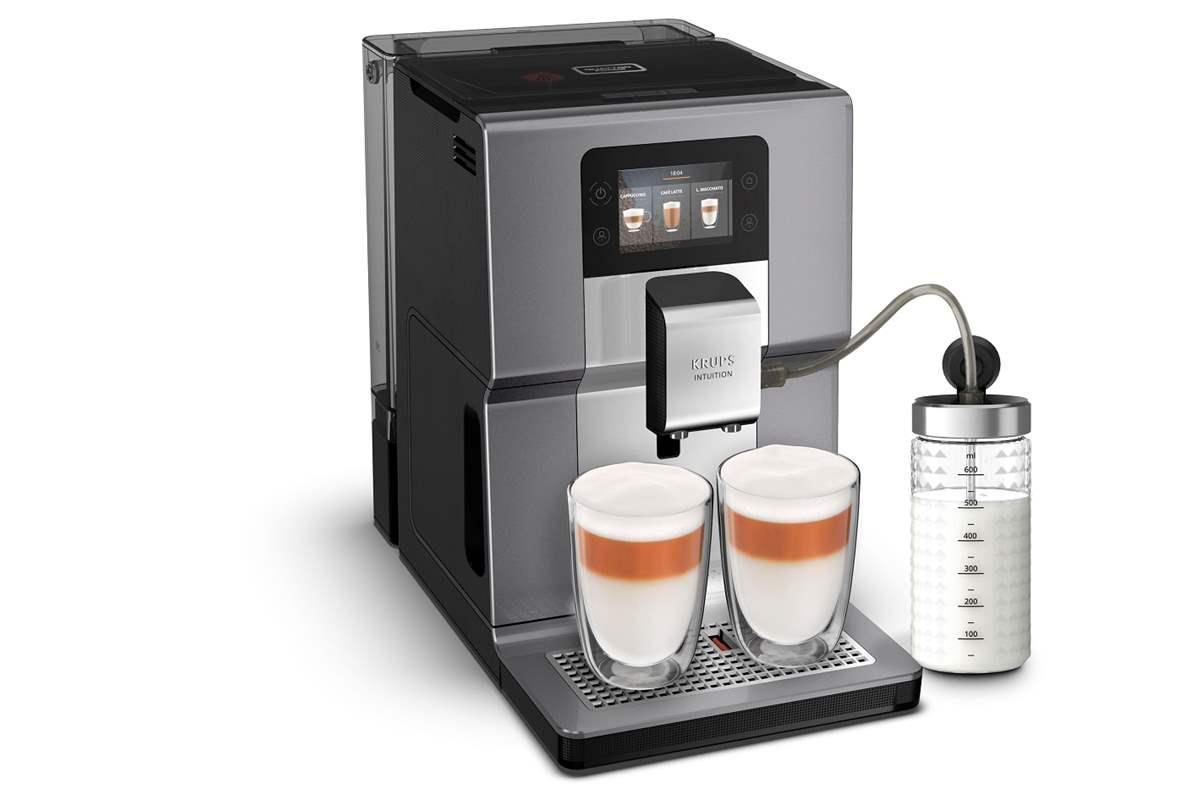 Automatický kávovar Krups Intuition Preference Plus EA875E10 chrome & milk pot